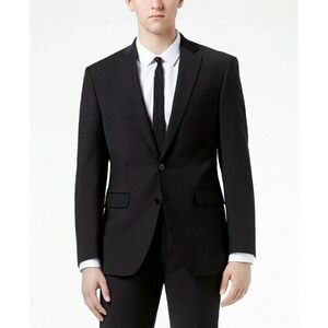 Calvin Klein Mens Suit Jacket Blazer Wool 44S Black Solid Slim-fit E101557
